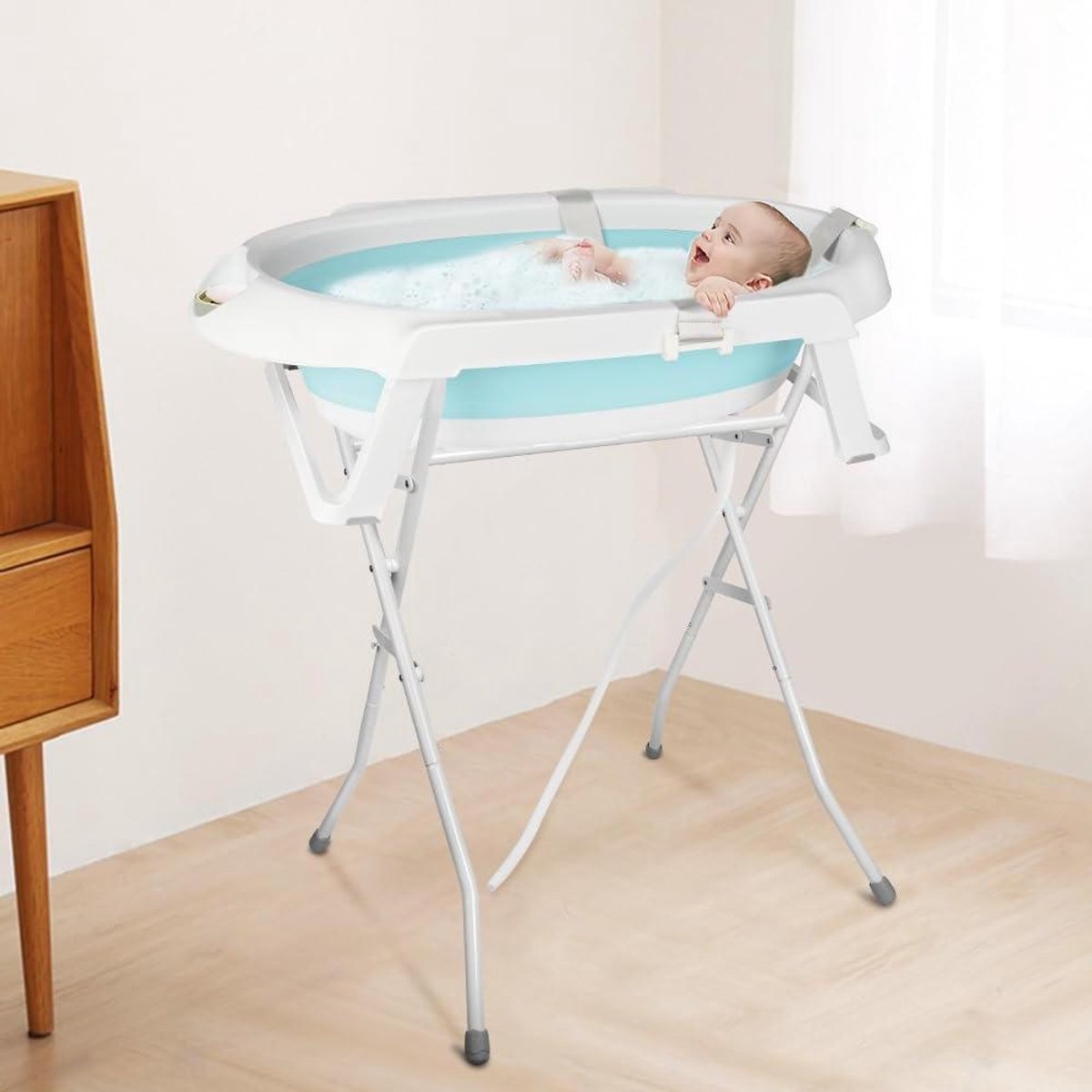 Opvouwbaar babybad - Bad op standaard - Veilig badderen baby - Ingebouwde thermometer - XL formaat - Groen