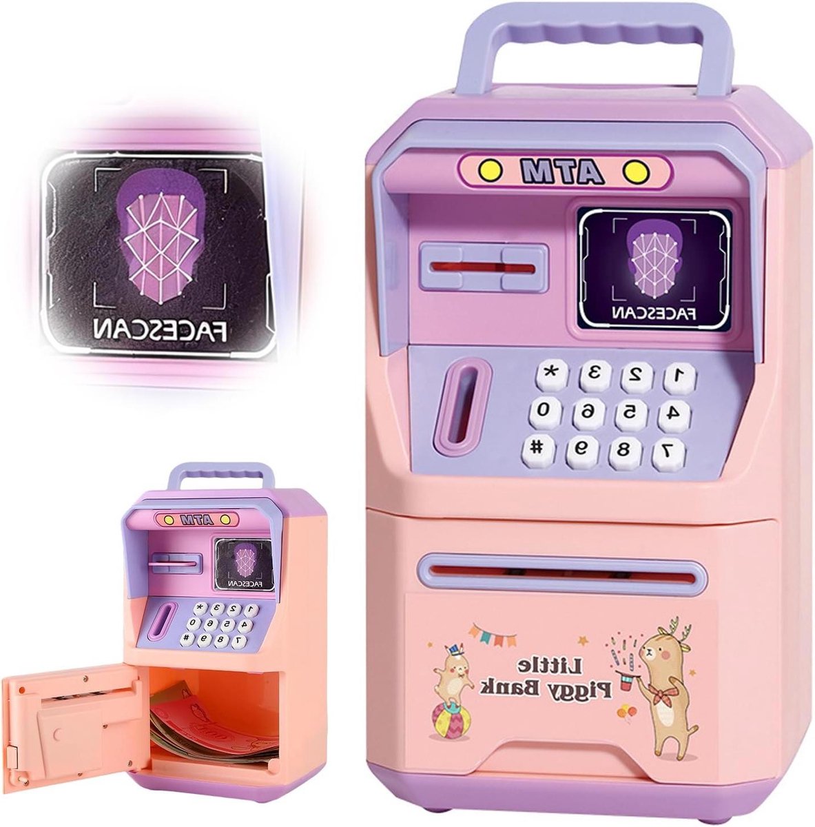 Elektronische spaarpot - Cijferslot kluis - Geld veilig bewaren - Automatische biljetinvoer - 135 x 12 x 23 cm - Roze