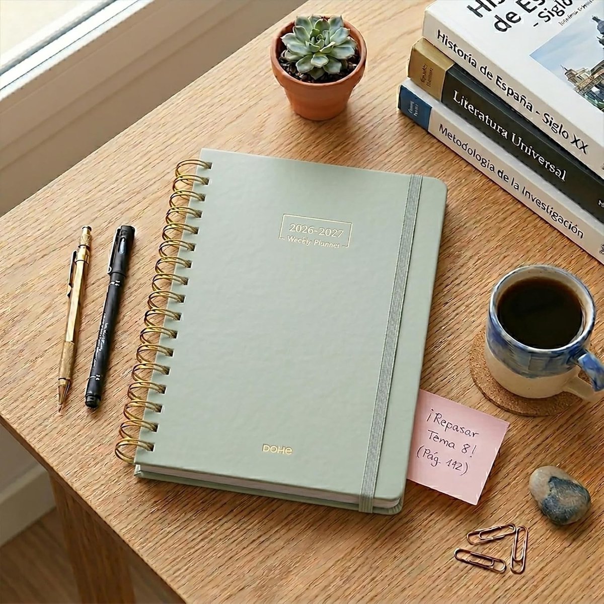 Schoolagenda 2026 2027 meisje - Groen - A5 (15 x 21 cm) - Harde Kaft met Soft Touch - Weekplanner met Dubbele Spiraal