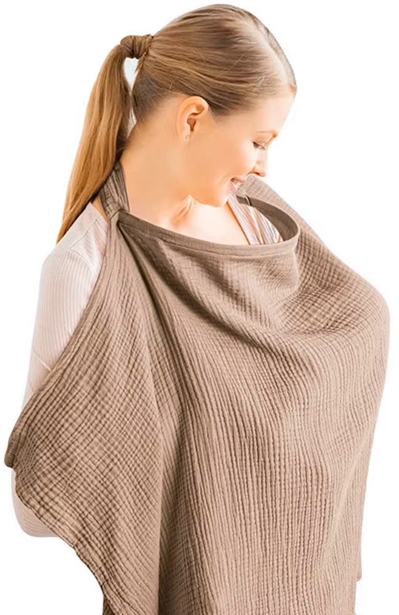 Verstelbare Borstvoedingsdoek | Taupe | Voedingsdoek | Uitwasbaar | Mousseline | Ademend