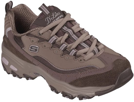 Bruine Skechers D'Lites sneaker met veters en een robuuste zool.