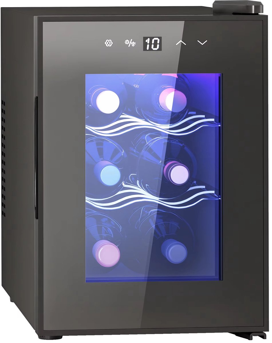 CreateEcom wijnkoeler - wijnkoelkast - met led-binnenverlichting - verstelbare temperatuur -2 planken - 26,5x51,5x39,3 cm - zwart