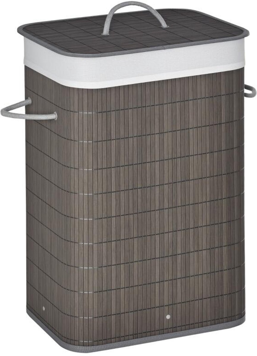 Wasmand 43×32×61cm grijs bamboe en metaal wasmand opbergmand voor vuile was stabiel en duurzaam gemakkelijk te reinigen geschikt voor slaapkamer badkamer woonkamer en wasruimte voor vuile was en kleding