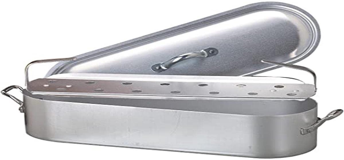 Pentole Agnelli FAMA1850 visketel met rand, deksel en grill, met 2 handgrepen, BLTF-aluminium, matte afwerking - ShopVlot