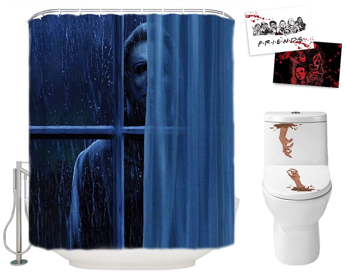 Halloween douchegordijn set voor badkamer enge moordenaar Michael Myers staren naar je, horror film thema polyester - ShopVlot