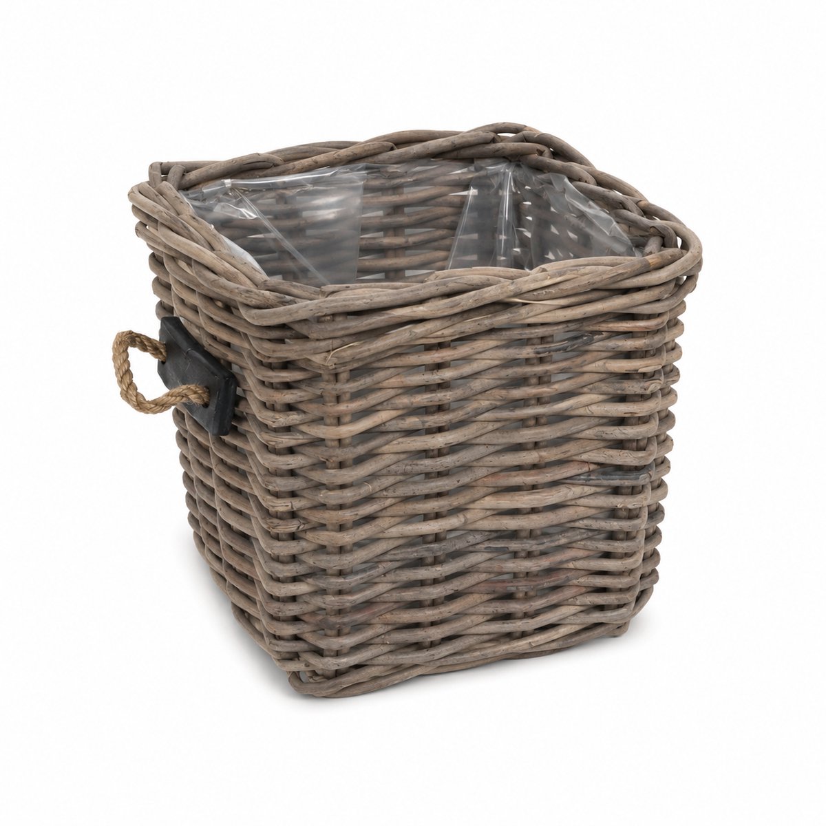 Grote vierkante rotan mand touw Berlin - 46x46xH50 cm - Rotan Houtmand - Plantenmand