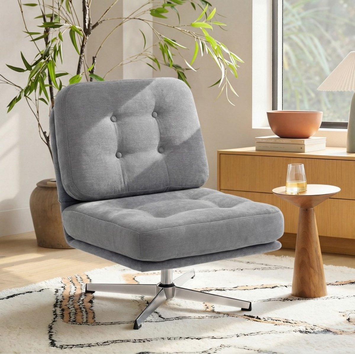 MODFU Draaibare Fauteuil - 360° Draaibaar - Lichtgrijs - Metaal