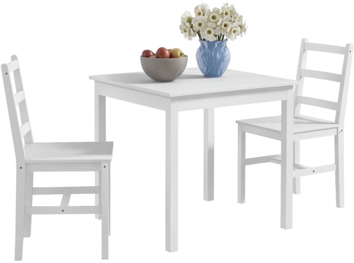 Eethoek - 3-delig - Zitgroep Met Tafel En Stoelen - Massief Hout - Wit