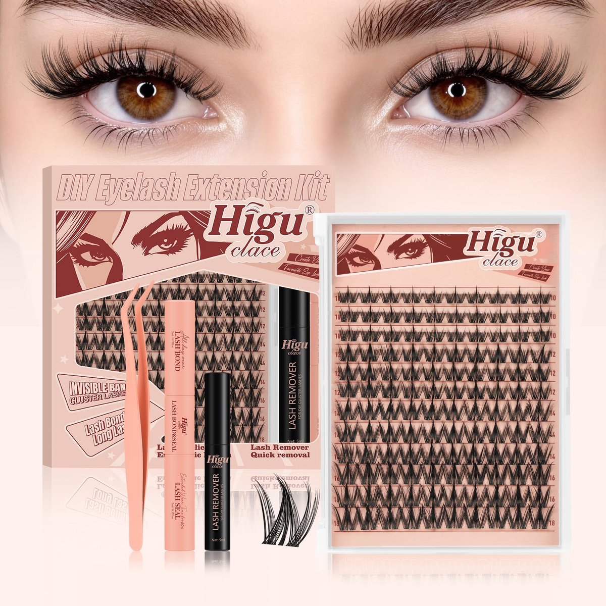 Higu clace 120 stuks wimperextensions met lijmverwijderaar, wimperapplicators voor doe-het-zelf wimperextensions - ShopVlot