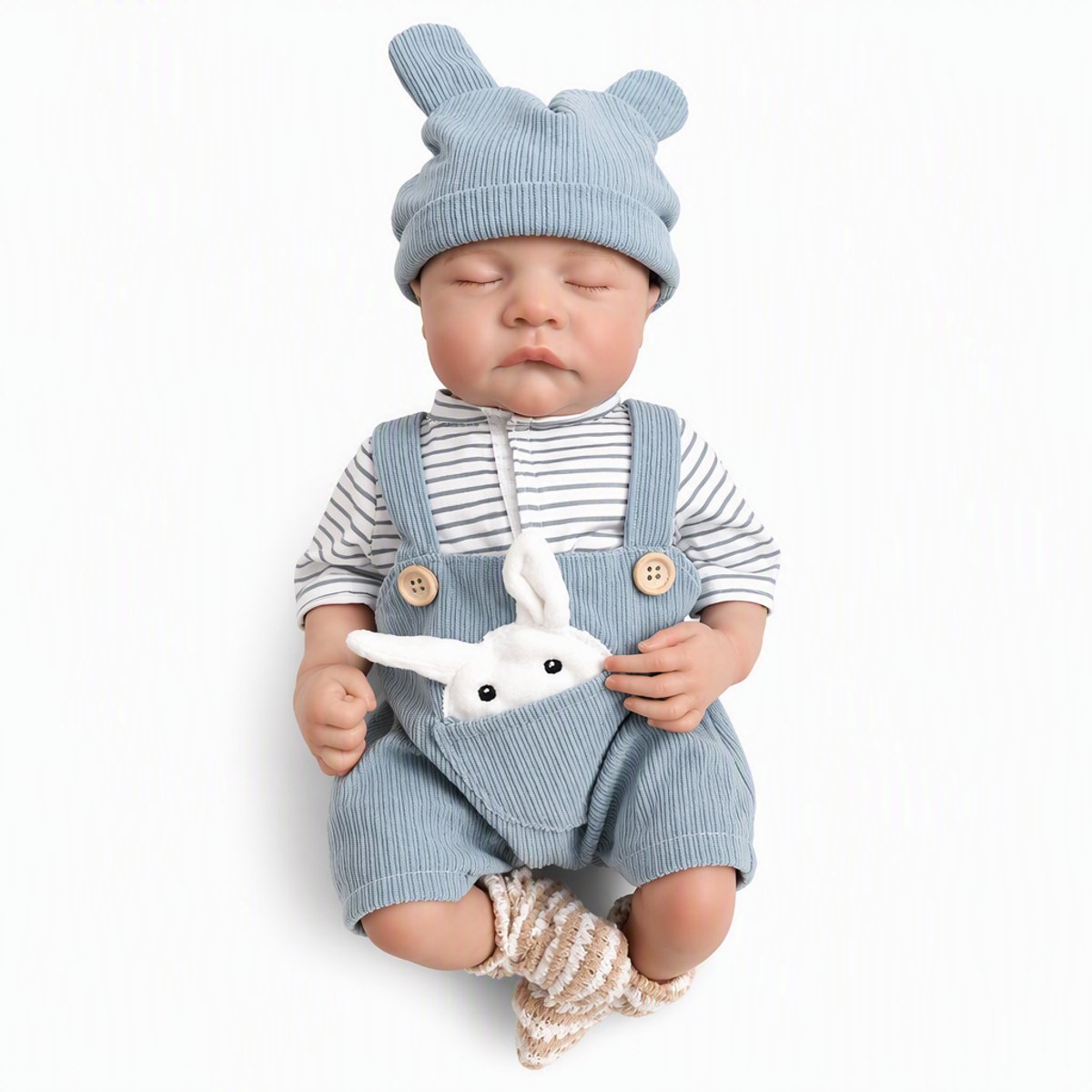 TEKROA®Levensechte Reborn Baby Pop Meisje - 46cm(18inch) - Lichaam Waterdicht ethyleen- Realistische Pasgeboren Speelgoedpop met Kleding en Accessoires - blauw