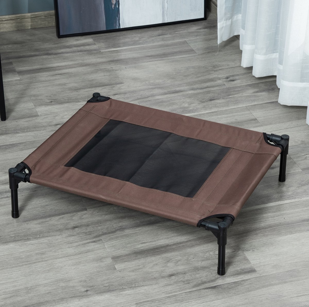 MODFU - Verhoogd Hondenbed - Ademend Mesh - Voor Buiten - Staal - Bruin - 76 X 61 X 18 Cm