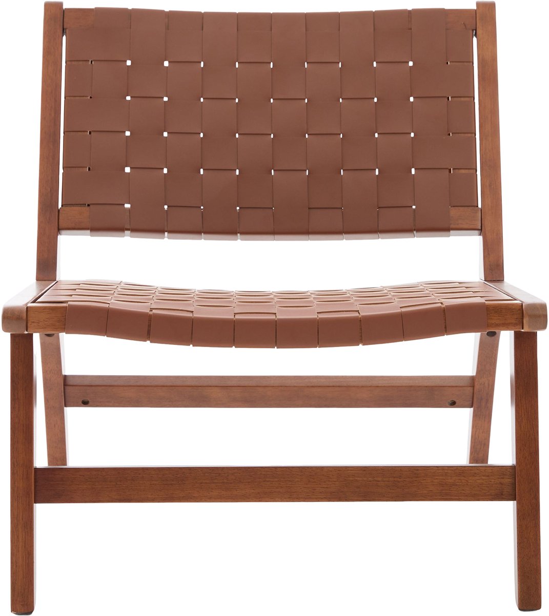 Apart verpakte stoel in moderne stijl met gevlochten oppervlak, vrijetijdsstoel in ruitpatroon, met houten frame, geschikt voor zowel binnen- als buitengebruik (bruin)