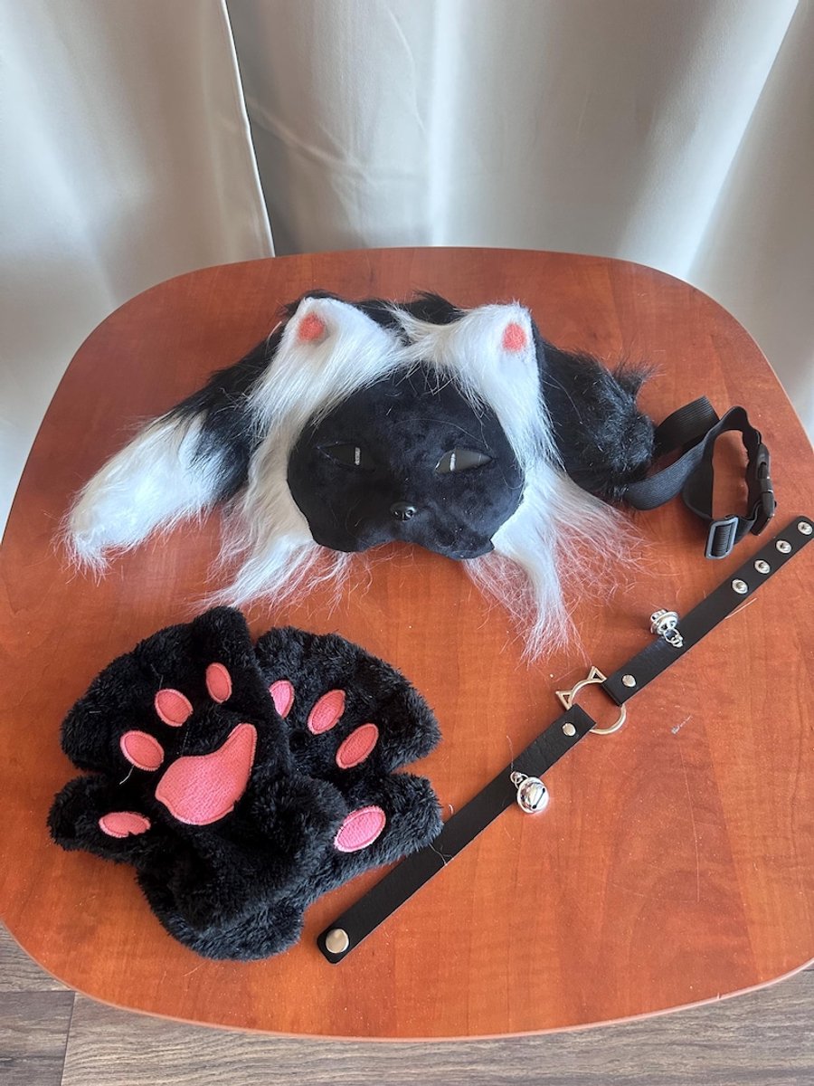 Therian Mask zwart Handgemaakt | Therian Masker | Kattenmasker | Furry Cosplay Masker | Quadrobics