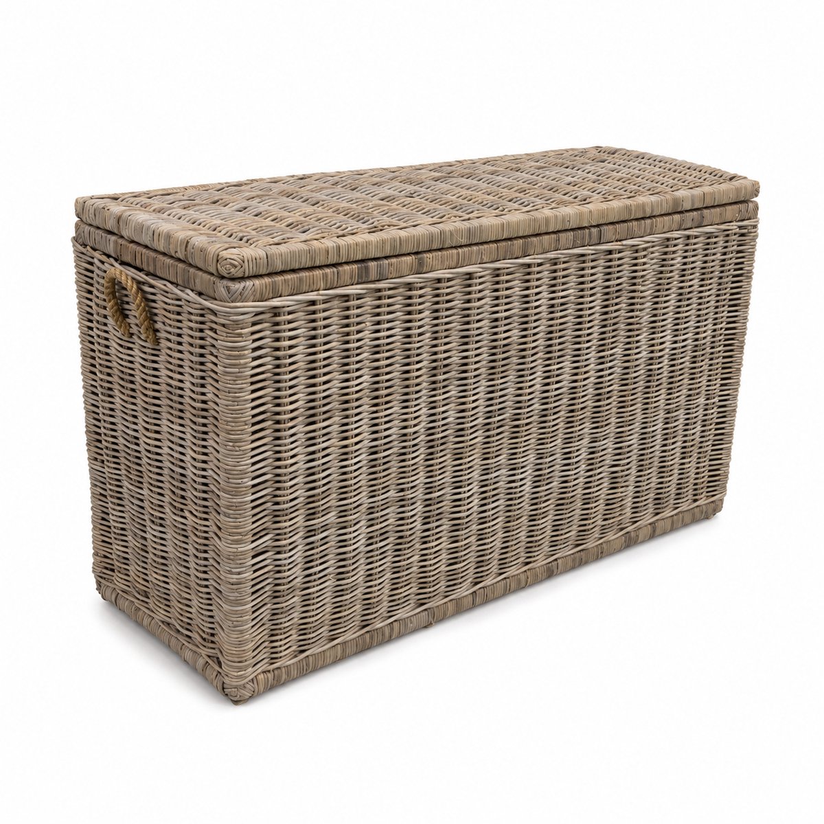 Rechthoekige Rotan Opbergmand XXL - 140x47xH80 cm - Speelgoedmand - Jute handvatten