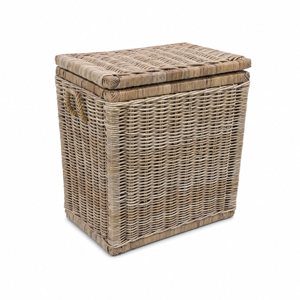 Hoge Rotan Opbergmand - Grey - 60x37xH70 cm - Mand met Deksel - Rechthoek - Jute Handvatten
