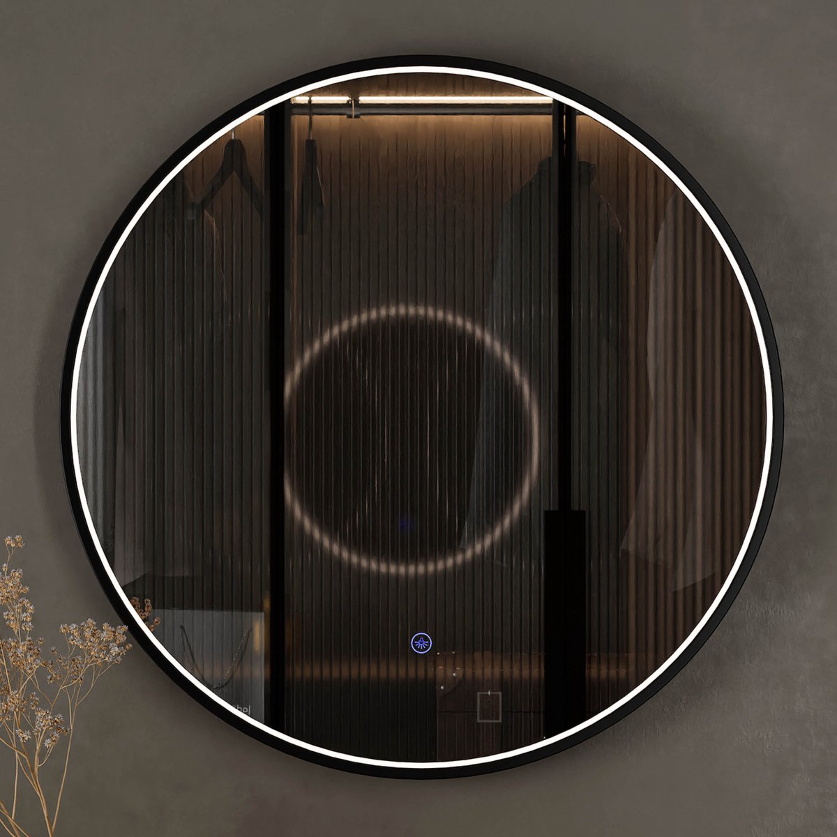 Planetmöbel LED Spiegel VELUNA 80 cm Rond Dimbaar met Rand