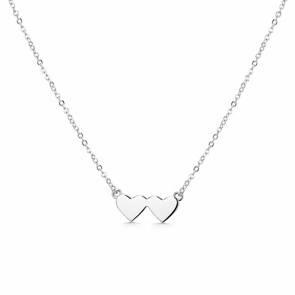 Gerhodineerd 925 Sterling Zilveren Ketting met Dubbele Hartjes – Dames Collier 40 + 4 cm – Verstelbare Halsketting met Twee Hartjes