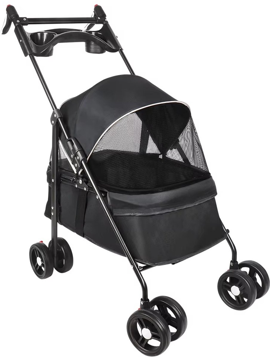 CreateEcom hondenbuggy - hondenkar - 2 in 1 Opvouwbare Honden- en Kattenbuggy/Puppykar - met Verwijderbare Wieg - Reisbuggy voor Huisdieren tot 12 kg, Staal - 50 x 70 x 95 cm - zwart