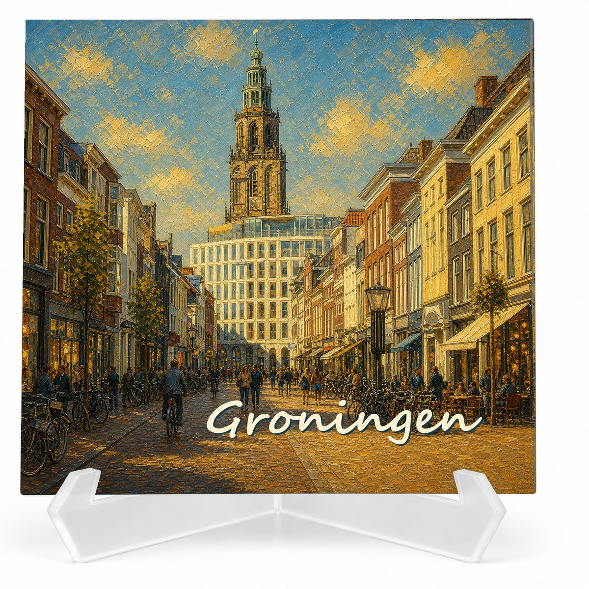 Kleurmedia Tegeltje Groningen – Groninger Museum – Keramiek 15 x 15 cm – Inclusief transparante houder – Souvenir