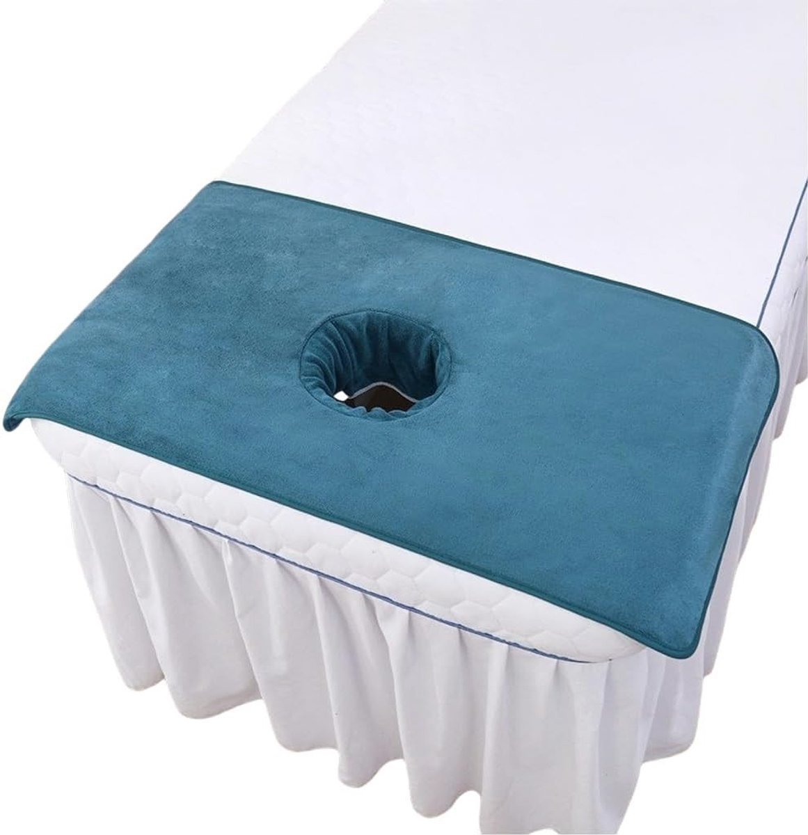 Premium Massage Tafel Cover met Geïntegreerde Gezichtshouder en Vergrendelde Randen - Luxe Handdoek in Teal Blauw voor Professioneel Gebruik