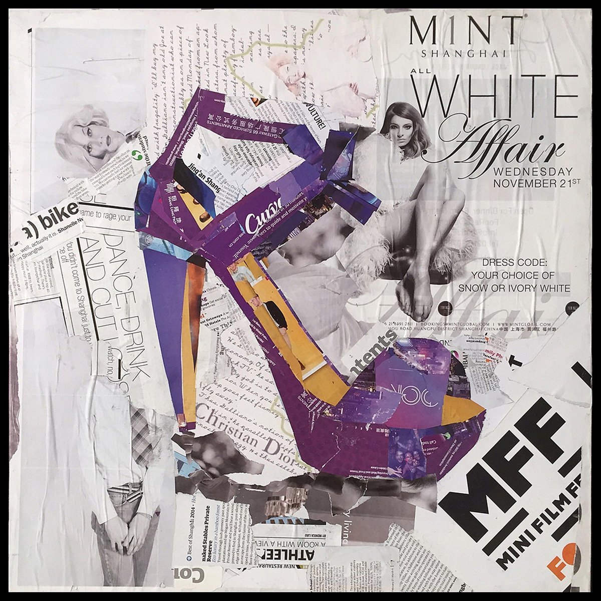 Padiro wanddecoratie 52 x 52 cm - meerkleurig - papier op canvas met lijst - schoencollage Dresscode III