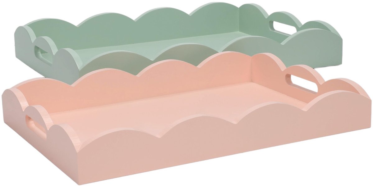 Set van 2 houten pastel dienbladen, matte afwerking
