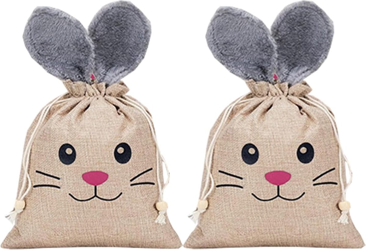 Easter Bunny Tassen met Trekkoord, Jute Nesten voor Paaseieren en Cadeaus, 15x18cm, Perfect voor Pasen en Verzamelingen