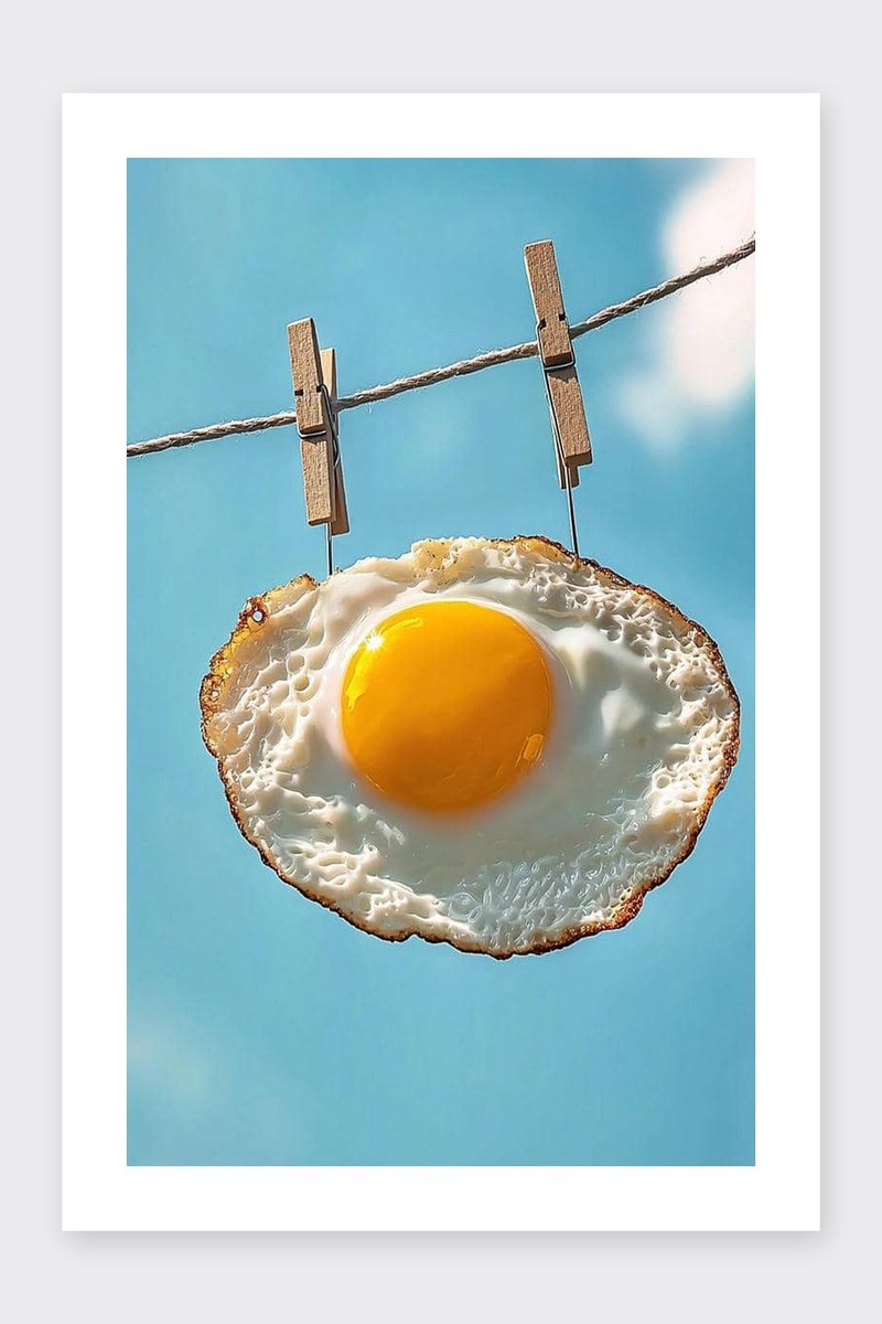 Spiegelei Poster - Ei - Humor - Ophangen - Keuken - Eten - Fotografie - posters - formaat 30x40cm - Wanddecoratie - BXS5148AZ - Met kader - passe-partouts stijl