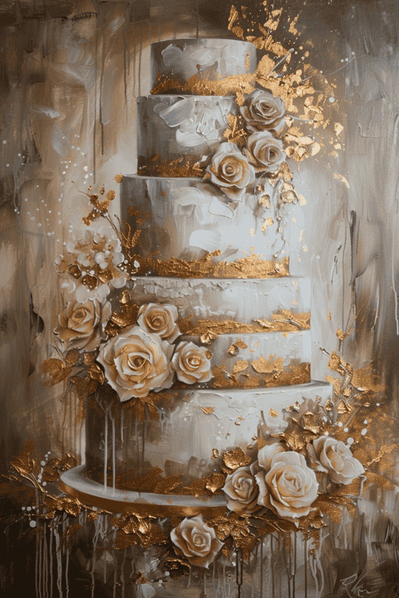 Taart Poster - Aquarel - Kunst - Dessert - Gebak - Zoete - Waterverf - Voedsel - posters - formaat 70x100cm - Wanddecoratie - L2865DZ