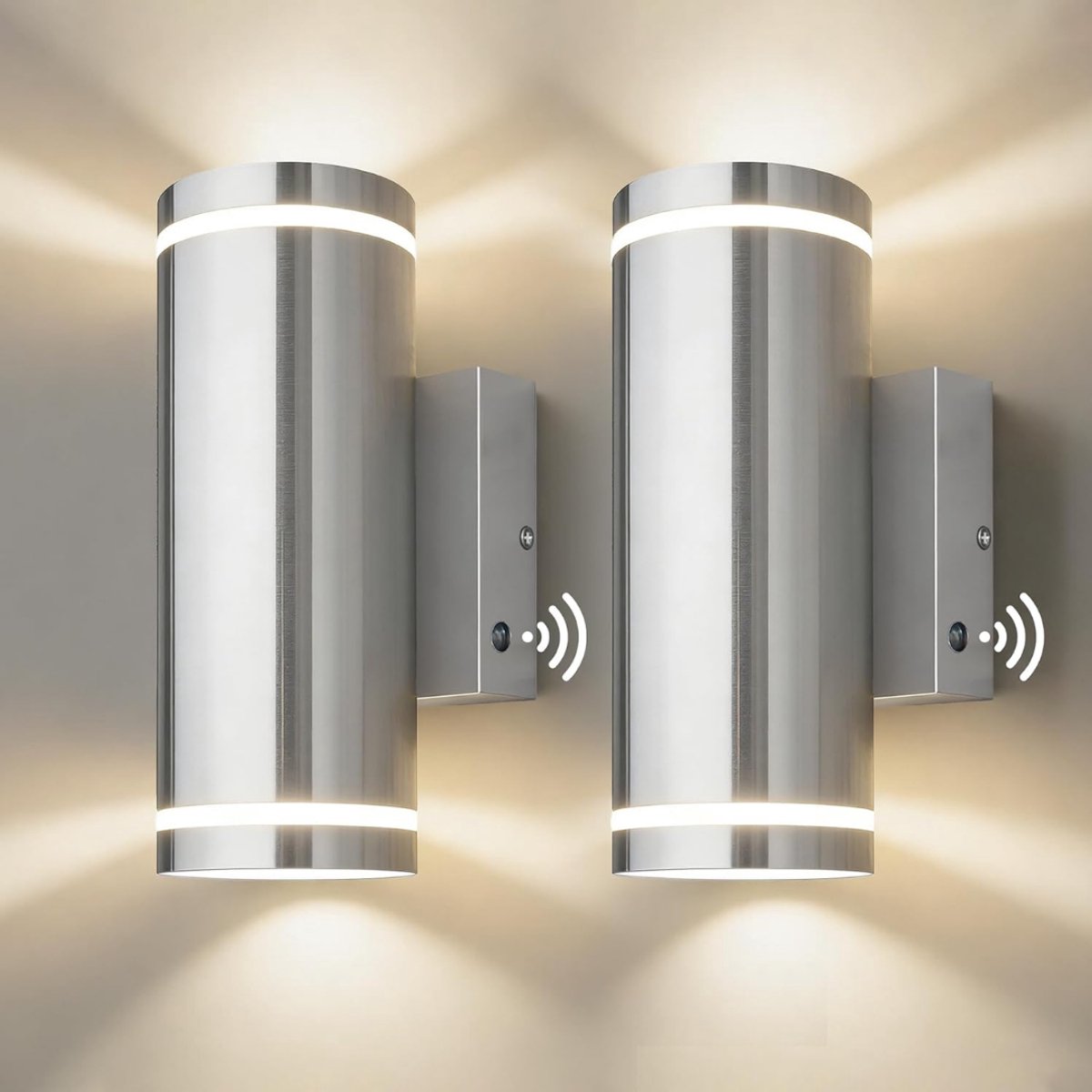 SP® Buitenlamp met Bewegingssensor - Wandlamp met Sensor Voor Buiten - Solar Buitenlamp Oplaadbaar - Zilver - 8cm x 12cm x 21cm