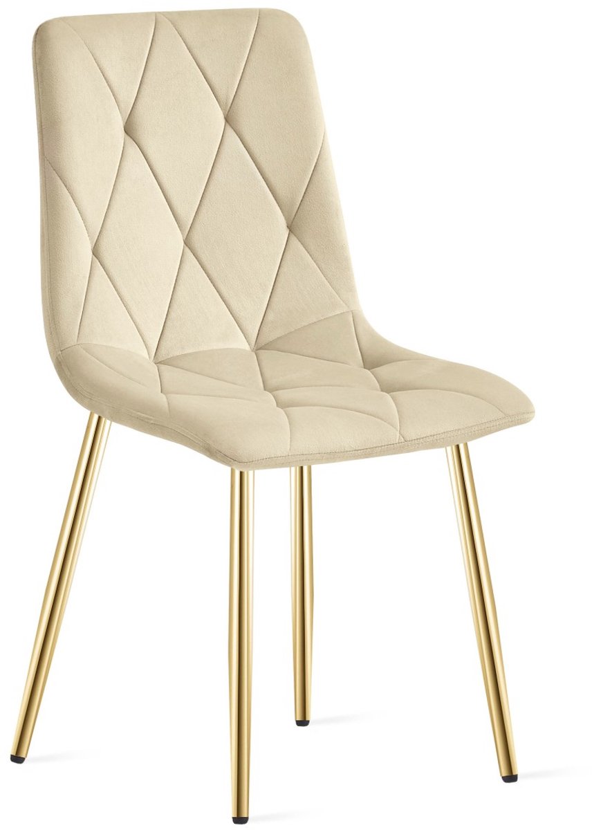 Eetkamerstoel LIBRA - Lichtbeige fluweel - Gouden metalen poten - Modern design