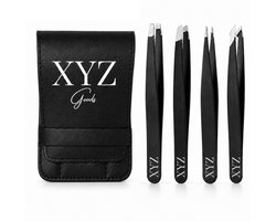 XYZ Goods Pincet Epileer Set - Tweezers - 4 Delig - Inclusief Lederen Hoes - Zwart