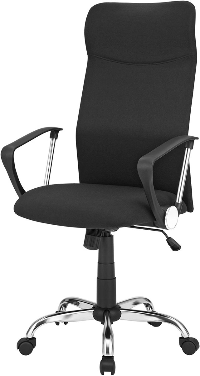 Bureaustoel 63 x 63 x 110-120 cm Zwart, Ergonomische Draaistoel, In Hoogte Verstelbaar, met Zachte 7 cm Zitting, Stoffen Bekleding, Verstelbare Kantelhoek, Schommelfunctie, Rugleuning, 120 kg Draagkracht, Werkstoel