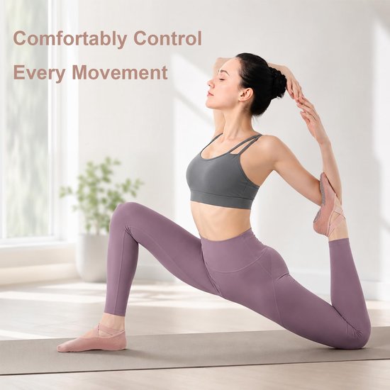 Antislip yogasokken - Set van 2 paar - Trainingssokken voor dames en meisjes - One-size sokken voor op de vloer - Antislipontwerp met bandjes - Voor pilates, dans en fitness - Zwart + Grijs — afbeelding 3
