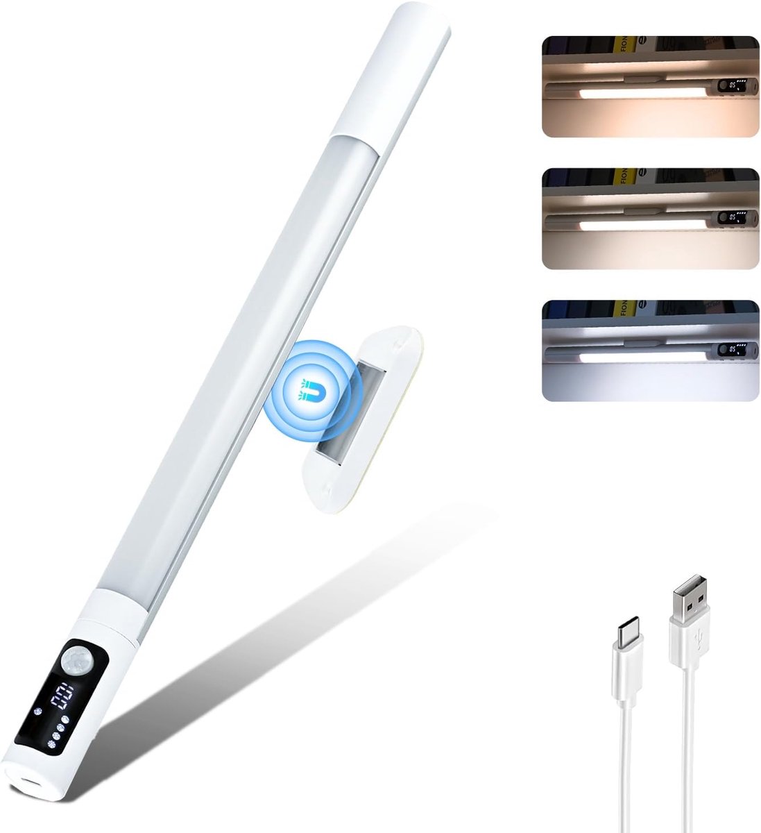KZQ Set van 2 onderkastverlichting - magnetische LED-lichtstrip - 2000mAh batterij - met bewegingssensor - dimbaar in drie kleuren - in hoek verstelbaar - batterij-indicator