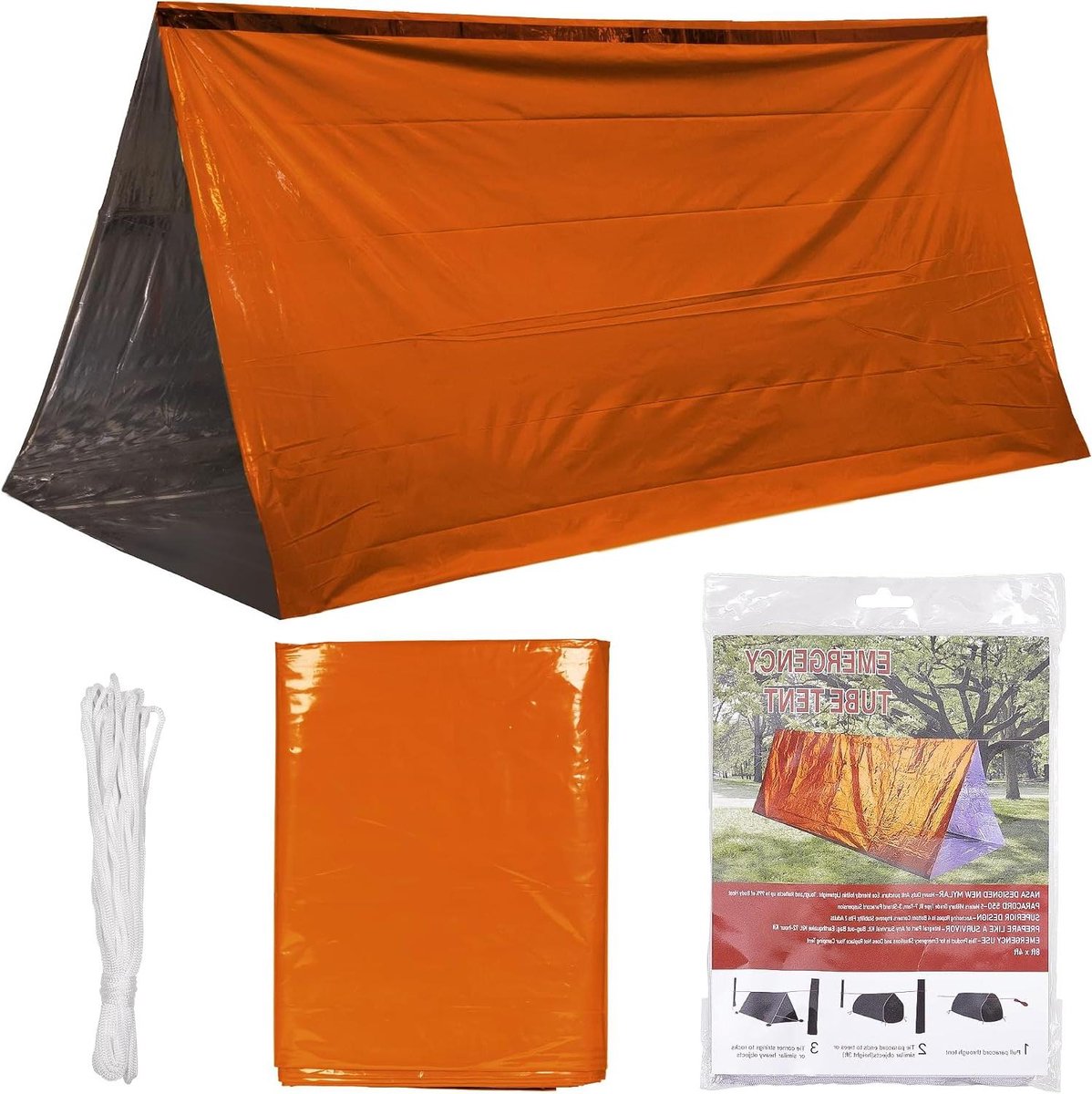 Noodtent Survival - Reddingsonderkomen Bivakzak - Outdoor Kamperen Wandelen - Houdt 90% Warmte Vast - 240 x 150 cm - Oranje