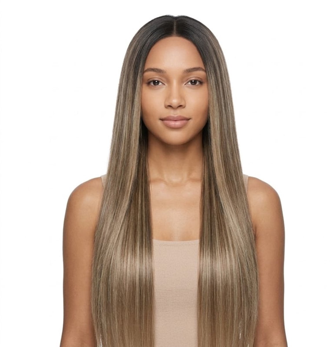 K&C Synthetische Lace Front Pruik - Jessica Steil (Lichtbruin met Asblonde Highlights)