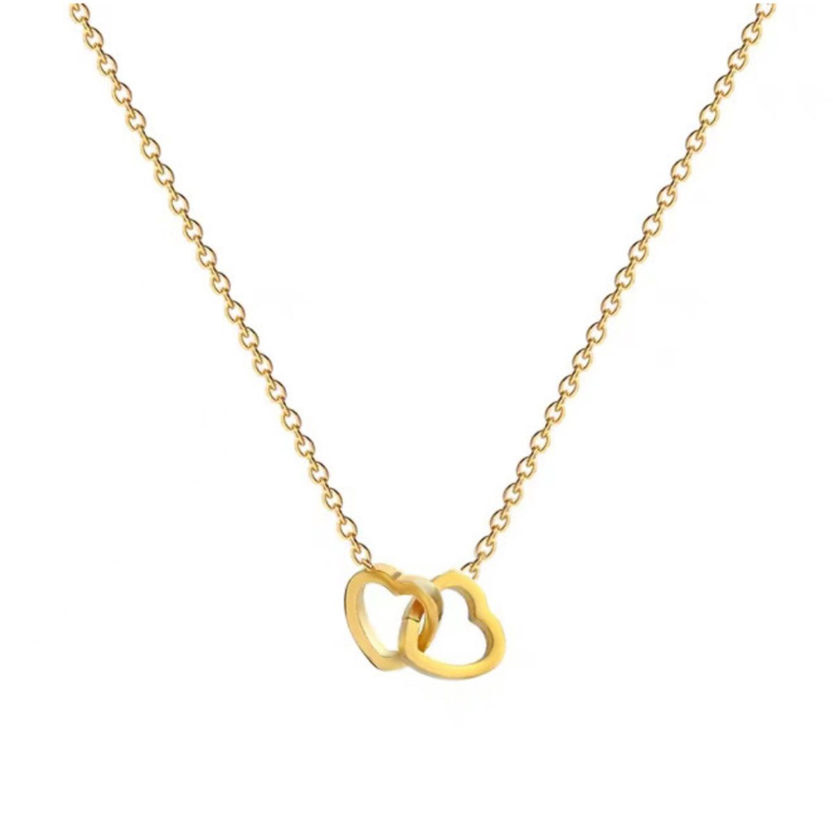 Marama Ketting Amour Goud – Dubbel Hart – Titanium – PVD Gouden Plating– Waterresistant – Damesketting 40 + 5 cm