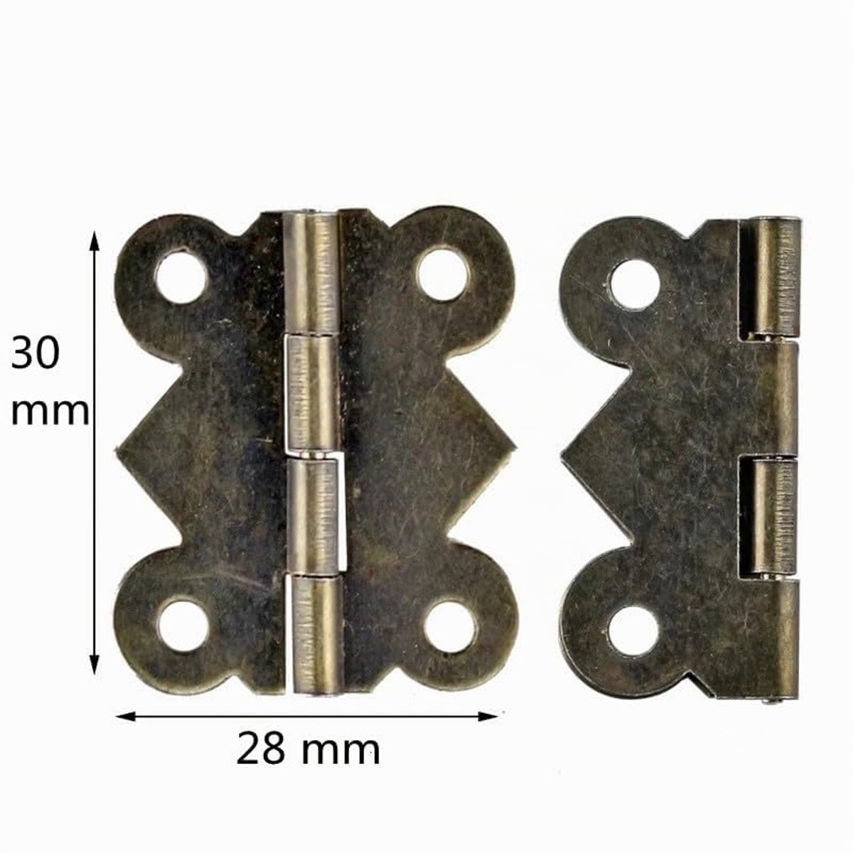30 vintage messing vlinderscharnieren, Geschikt voor het repareren van sieradendozen, modelbouw en opbergdozen. Afmetingen: 30 x 28 mm.
