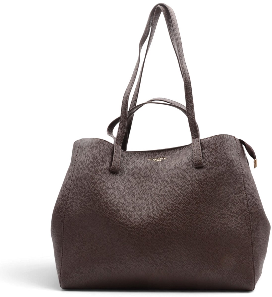 Flora&Co - MARY - generfd kunstleer - grote handtas/tote bag met groot hoofdvak - chocolat/bruin - geschikt voor A4 - ideaal voor school- of werktas