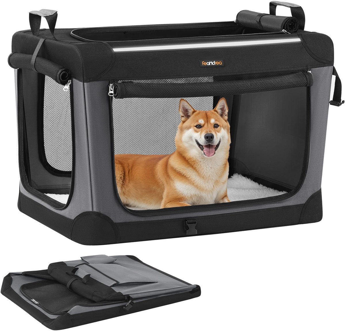 Molhaus Vouwbare Honden Transportbox - 76 x 53 x 53 cm - Bench L - Zwart - Sherpa kussen - Grote Katten - Max 25 kg
