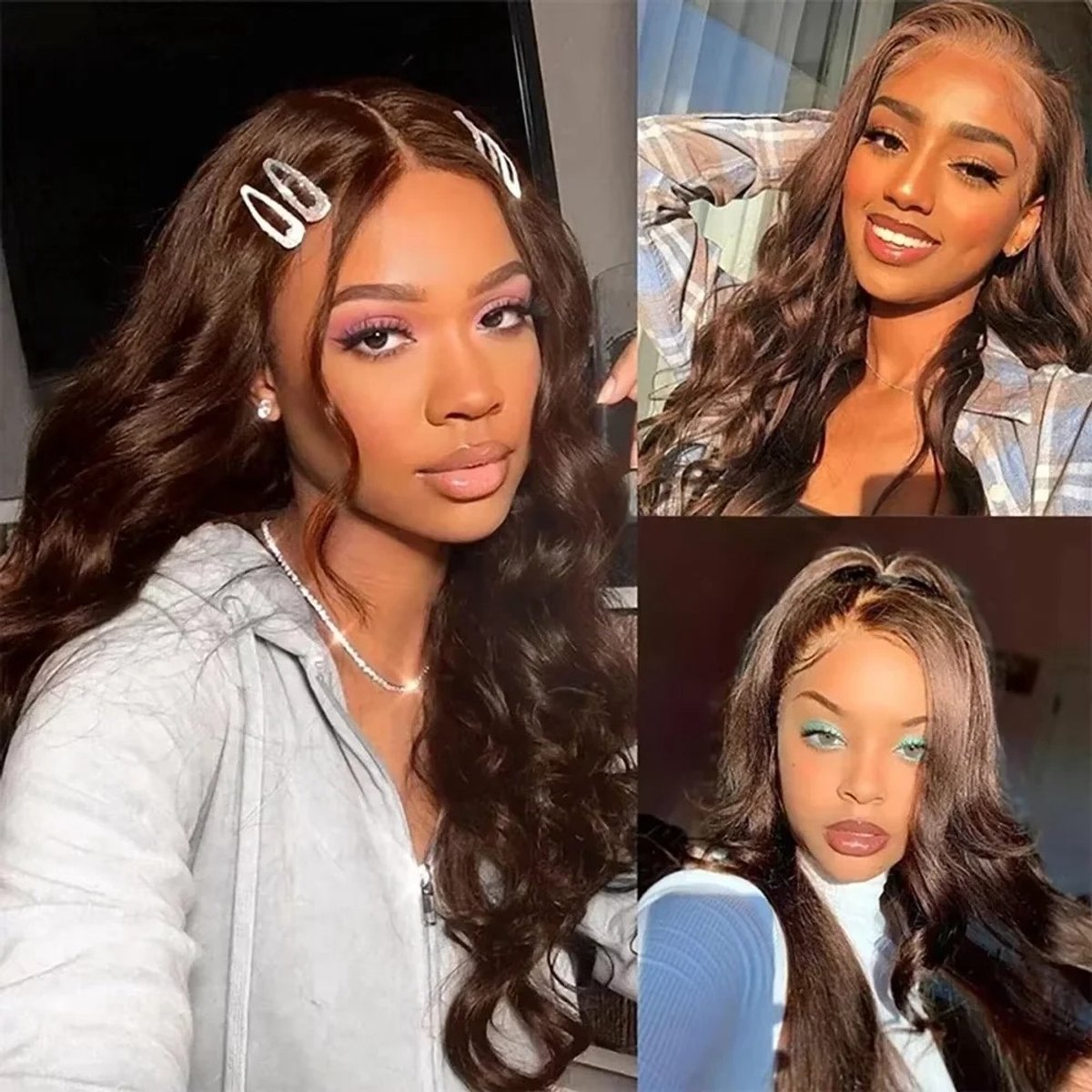 6Seven - 18 inch- Echt haar - Braziliaan - Lang - Volume - Natuurlijk haar - Chocolade bruin - Gemakkelijk in gebruik - 45 cm