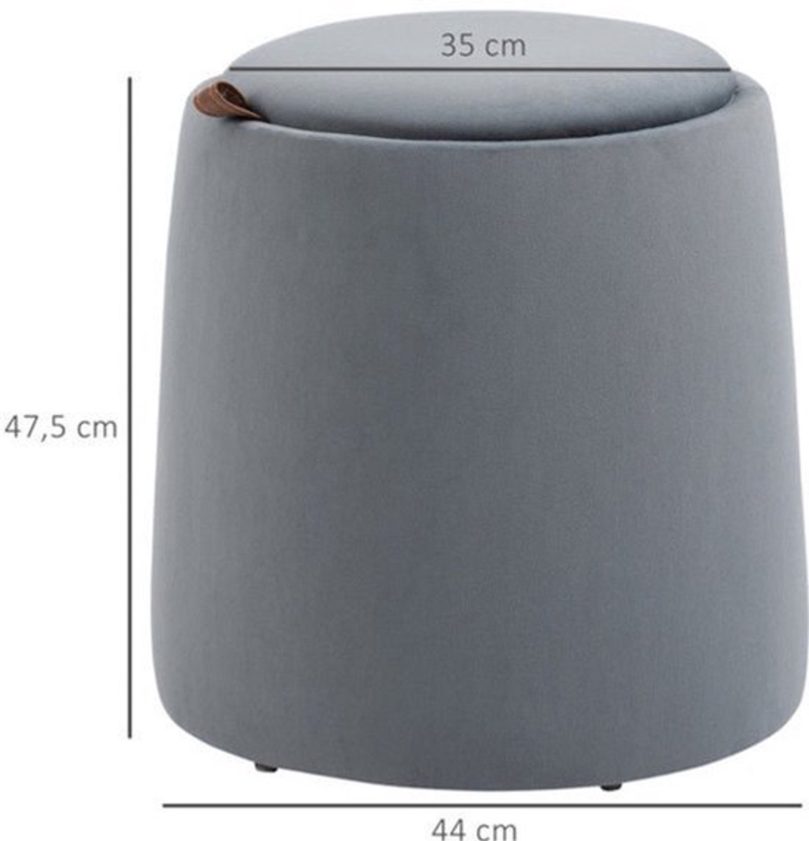 Poef – Ottoman – Zitzak – Hocker – Voetenbankje – Met Opbergruimte – Grijze Fluwelen Bekleding – Compact Formaat 44x47,5 cm