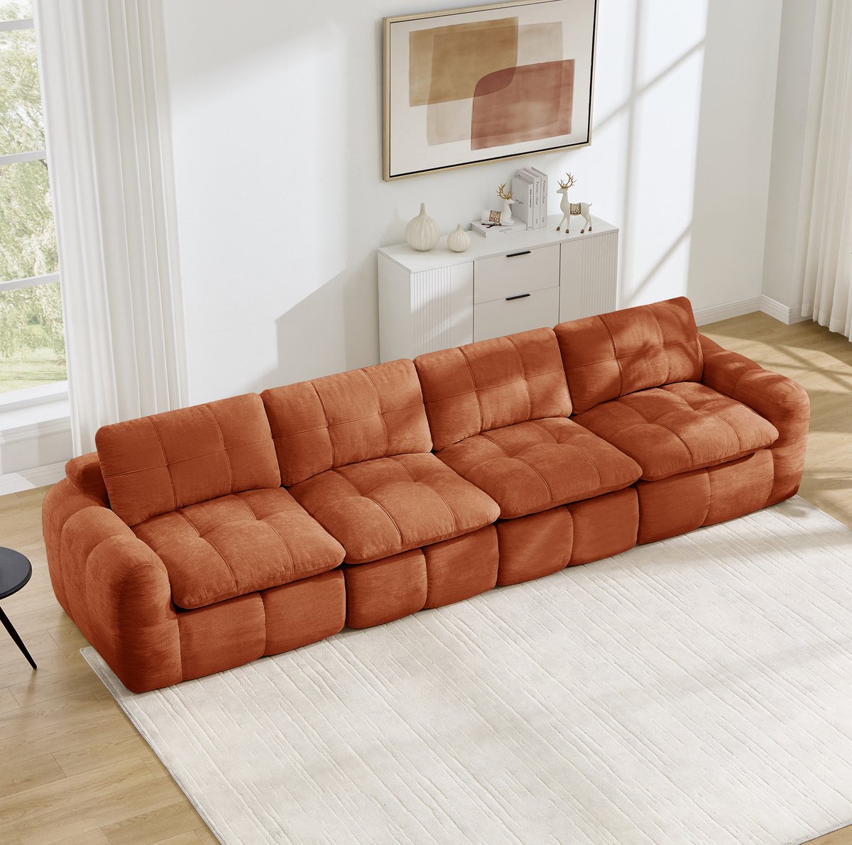 REDOM - Zitbank - Modulair ontwerp - Montagevrij - Brede en diepe zitting - Tijdloze stijl - Woonkamer en appartement - Chenille - Oranje - 334 x 97 x 68 cm
