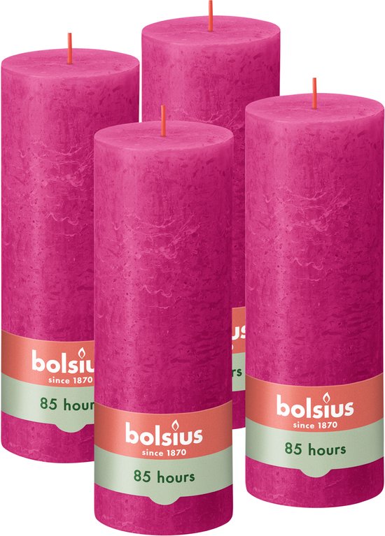 Bolsius - Rustieke Stompkaarsen - 4 Stuks - Fuchsia Roze - 19cm - 85 branduren