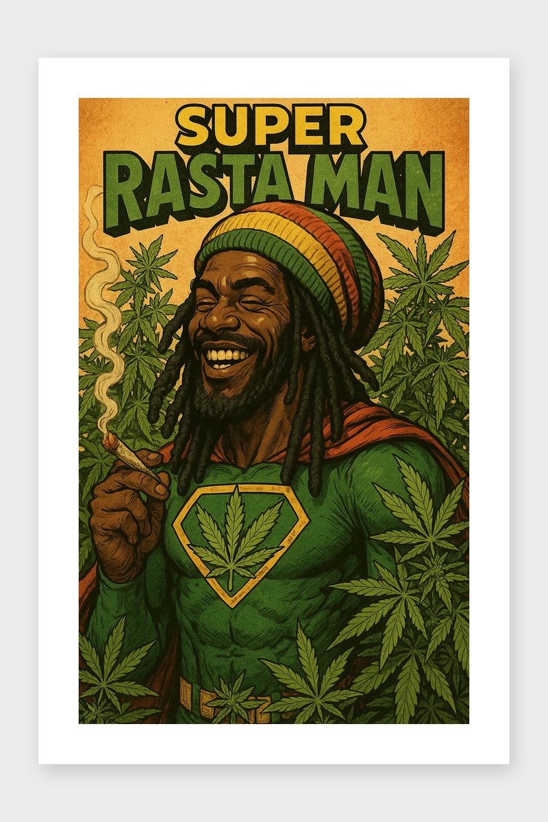 Super Rasta Man Poster - Trip Posters - Cannabis - Teksten - Passe-Partouts Effect - Wanddecoratie Slaapkamer - 180 gram papier - B6252AZ - Formaat 60 x 90cm