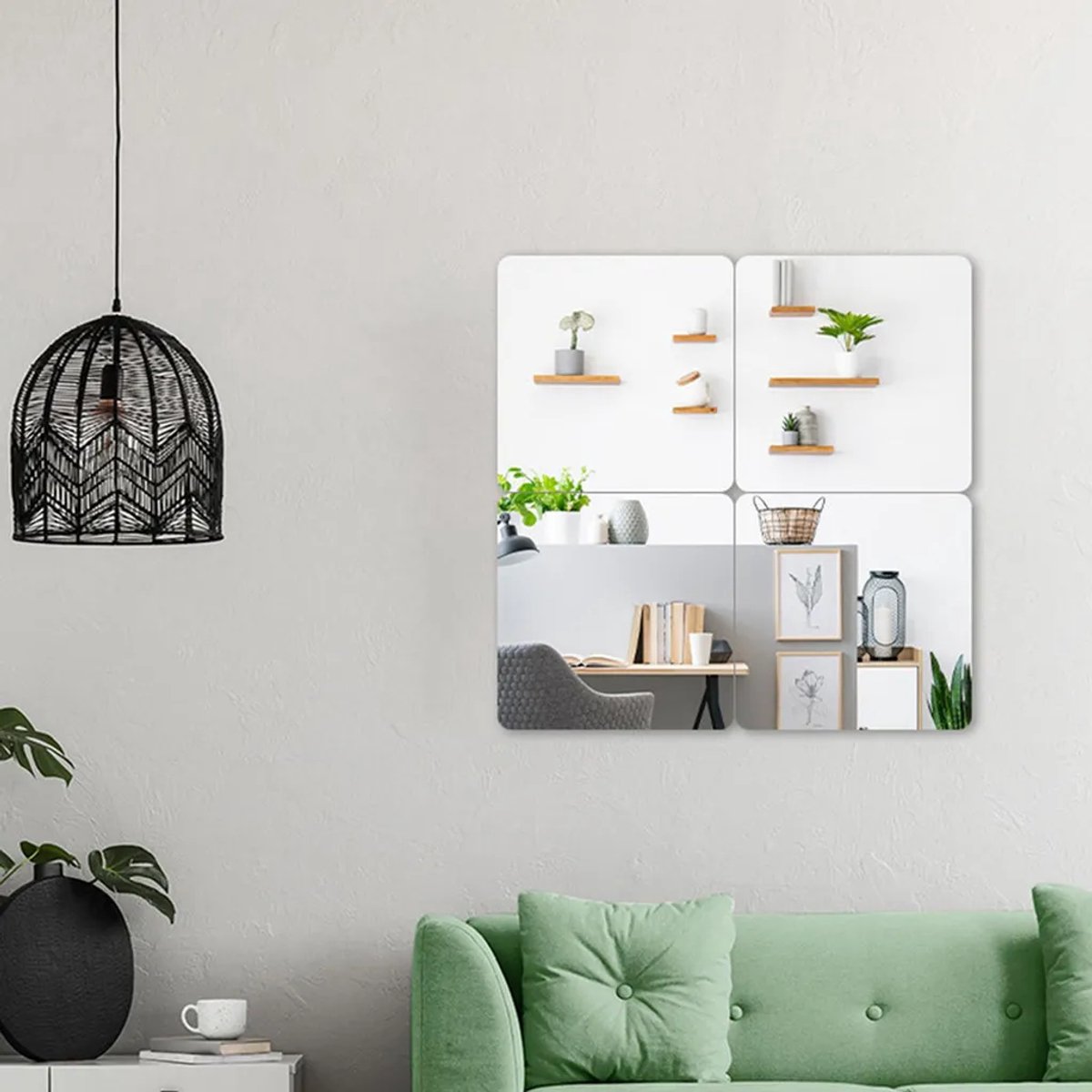 Set van 2 zelfklevende spiegels, zelfklevende tegelspiegel, 20 x 20 cm, acryl, minimalistische stijl, Geschikt voor badkamer, woonkamer, slaapkamer en kledingkast.