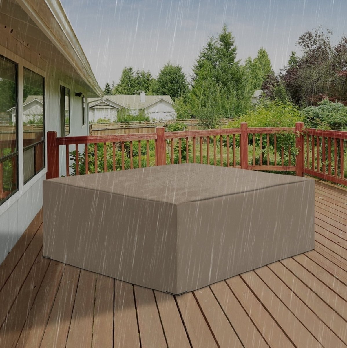 REDOM - Tuinmeubelhoes - Water- en UV-bestendig - Met trekkoordsluiting - Opvouwbaar - Tuin en terras - Polyester Oxford - Beige - 275 x 205 x 90 cm