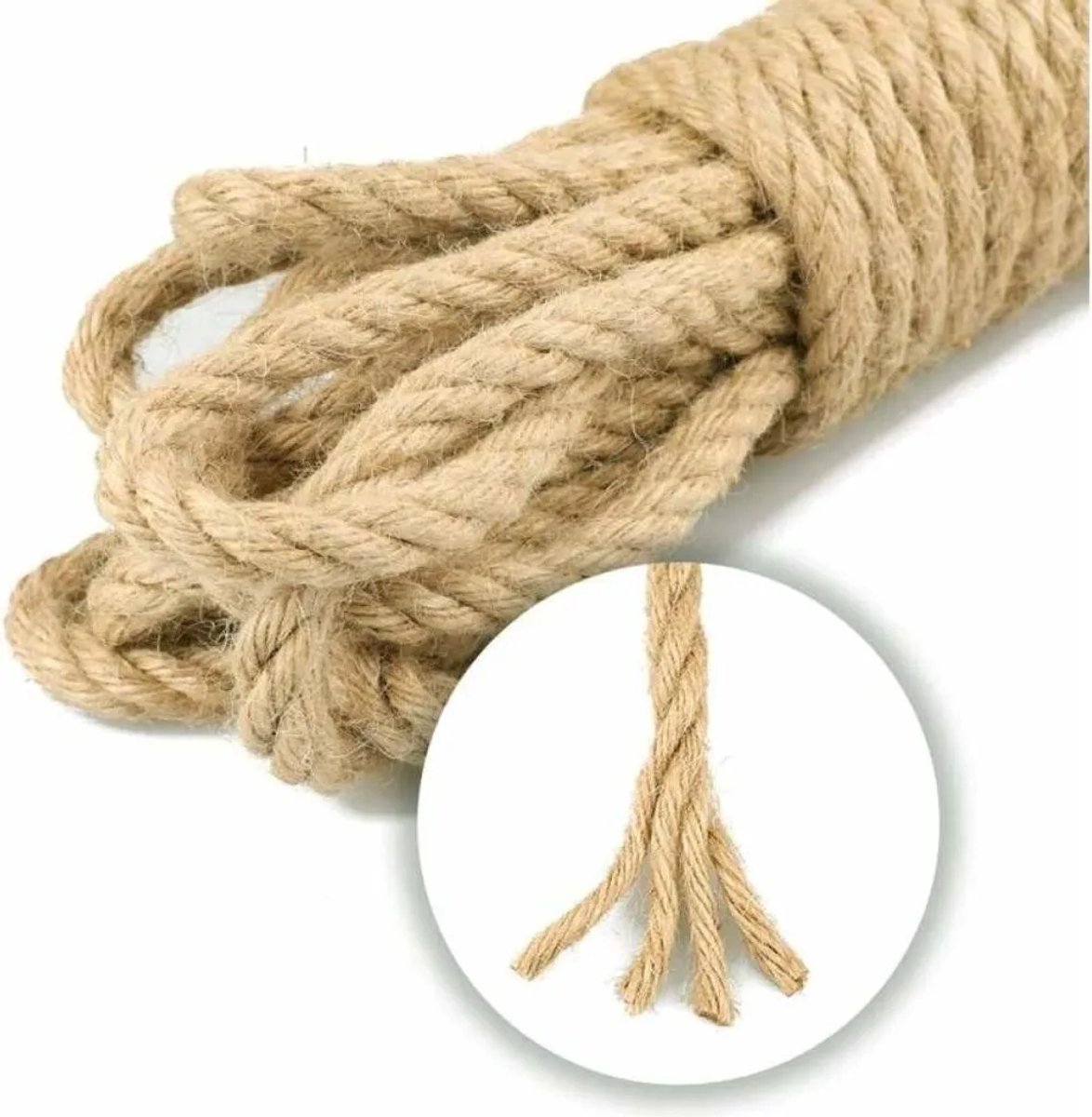 Jutetouw van 10 mm dik, Geschikt voor decoratie, knutselwerk, tuinieren en krabpalen (10 meter).