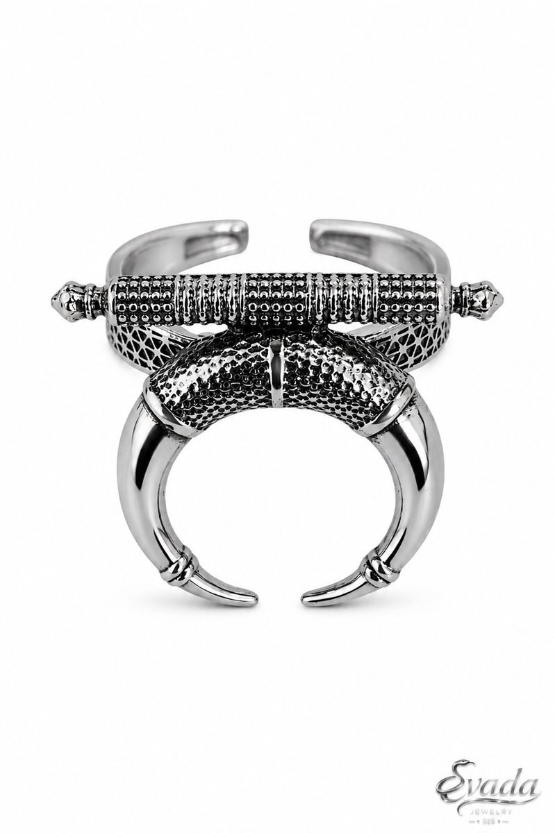 925 Sterling Zilveren Ring – Hoorn Design met Staaf – Verstelbare Statement Ring – Eavada Jewelry